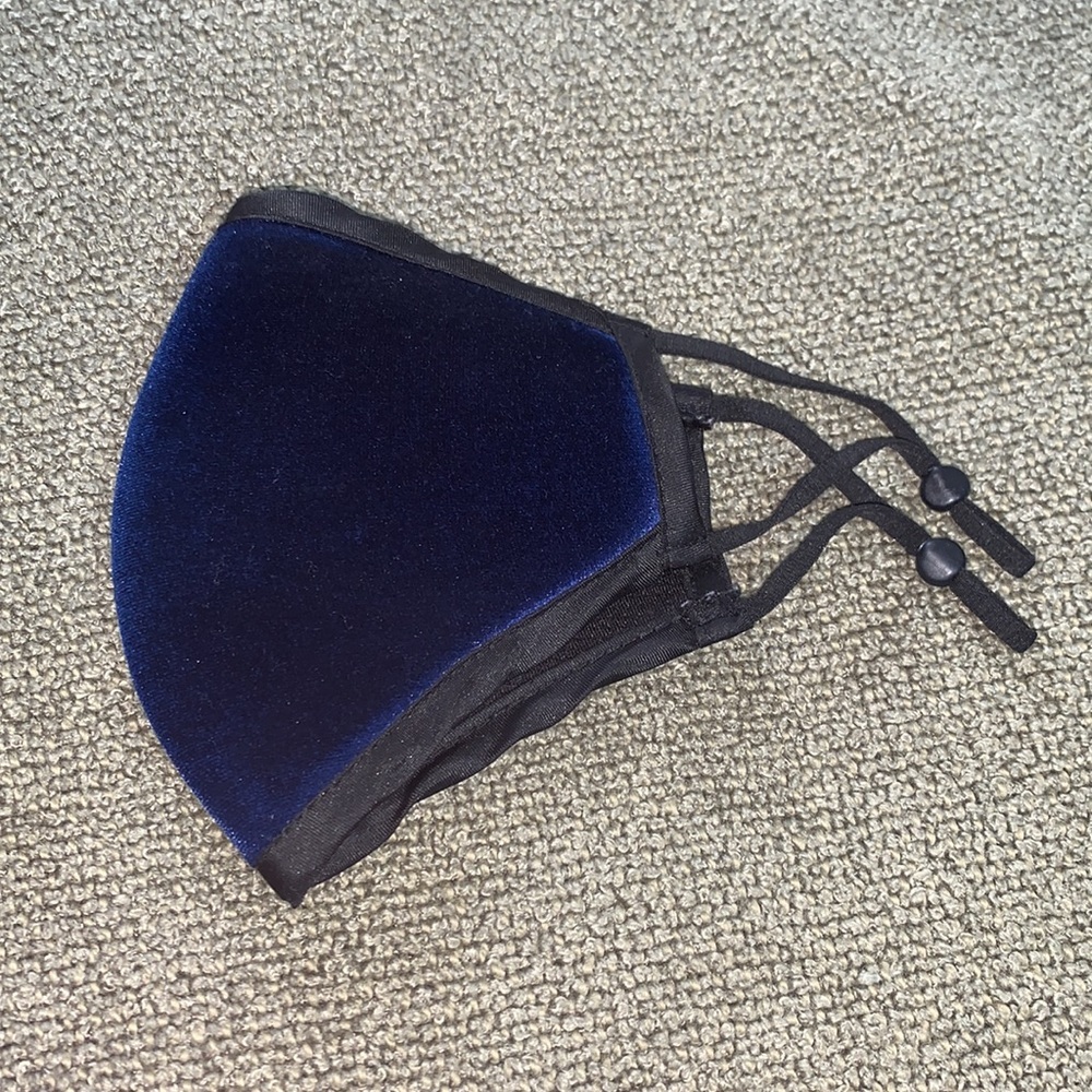 Blue Velvet Fashion Face Mask Adjustable Straps Black Trim Like New - Picture 4 of 5